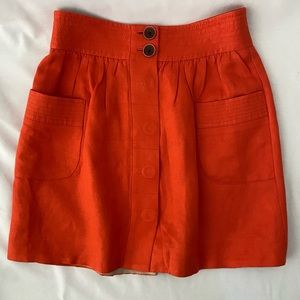 J CREW skirt Sz 2 orange lined linen button EUC!
